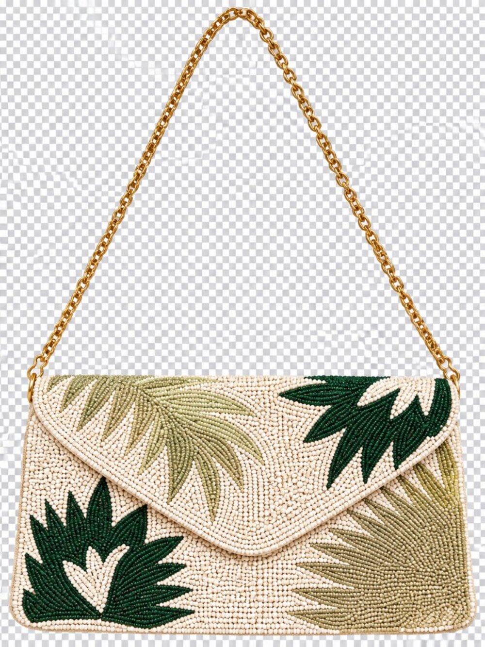 Roller Rabbit Beaded Palm Emmie Envelope Clutch with Shoulder Strap